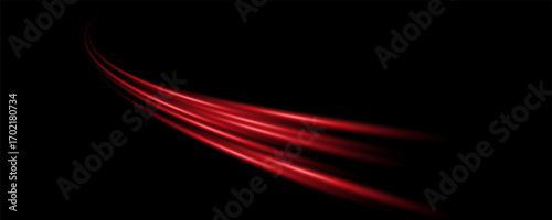 Abstract red speed light lines neon ring glowing circle round movement on black background vector illustration.