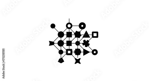 Abstract geometric shapes connected in a network silhouette isolated on white background