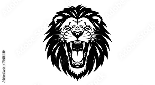 Roaring lion head silhouette isolated on white background