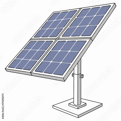 A simple illustration of a solar panel array mounted on a pole with a square base isolated on a white background representing renewable energy