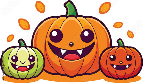 Cute Halloween pumpkin clip art set, flat illustration stickers for the holidays