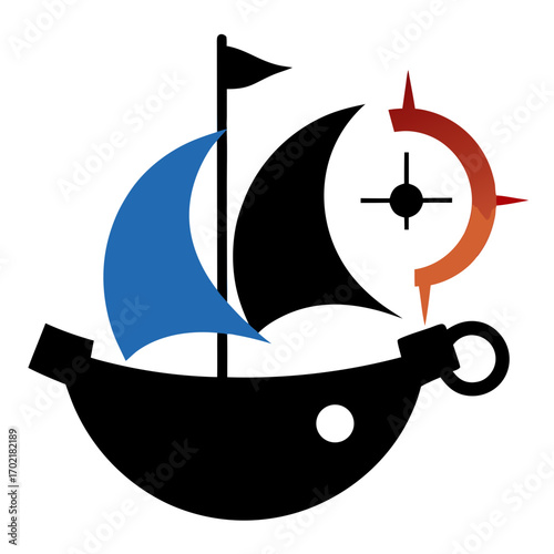 Stylized sailboat with compass and target symbol