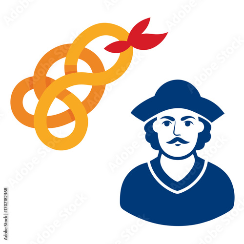 Cartoon navigator with nautical rope and compass rose