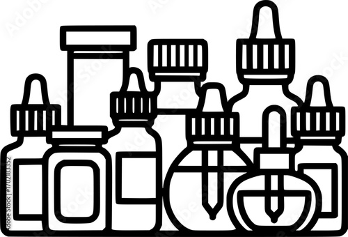 Homeopathic remedy bottles outline icon vector

