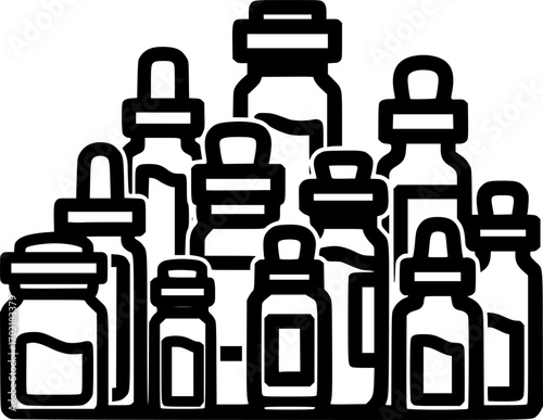 Homeopathic remedy bottles outline icon vector
