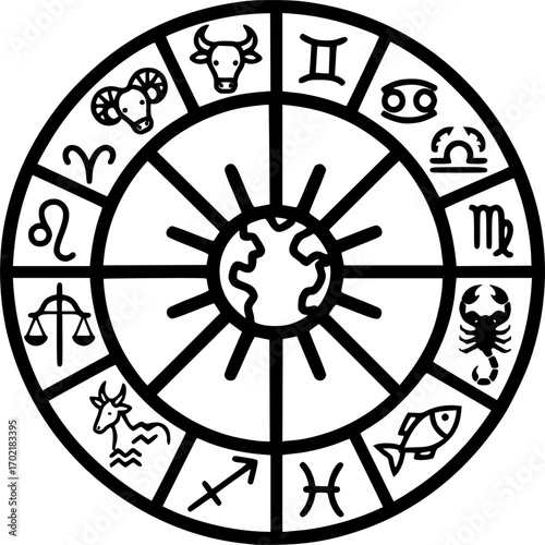 Horoscope wheel outline icon vector

