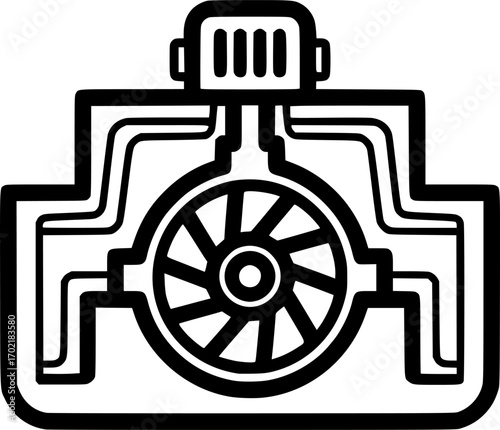 Hydroelectric dam turbine cross-section outline icon vector
