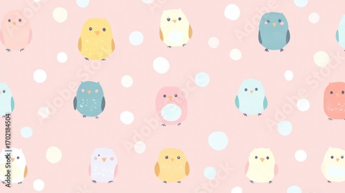 Pastel owls and dots seamless pattern.
