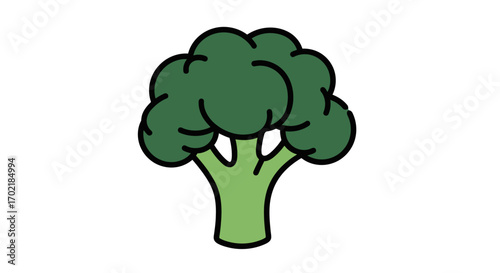 A simple cartoon illustration of a fresh, green broccoli vegetable, isolated on a white background.
