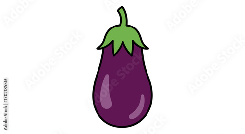 Illustration of a purple eggplant with a green stem on a white background.
