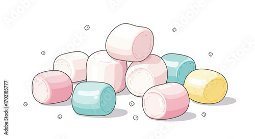Colorful marshmallow candy illustration on white background