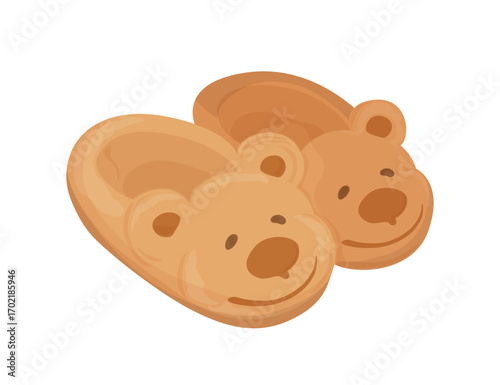 Сute house fluffy slippers. Vector illustration of bear slippers.