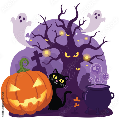 Halloween Vector Illustration with Spooky Elements