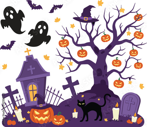 Halloween Vector Illustration with Spooky Elements