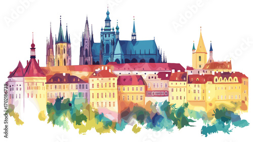 Prague Castle. Prague Castle watercolor vector illustration