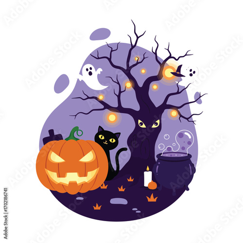 Halloween Vector Illustration with Spooky Elements