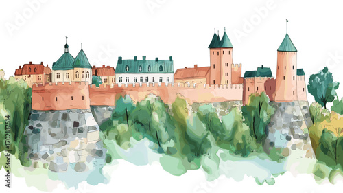 Turku Castle. Turku Castle watercolor vector illustration