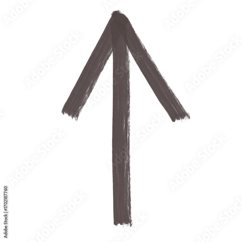 Hand-drawn brush marker dark brown point up arrow isolated with no background, arrow icon, upward arrow