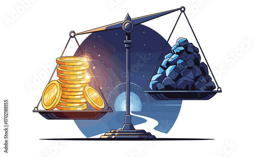 Balancing Wealth and Resources with Coins and Rocks on Scales