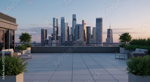 City Skyline View From Rooftop Terrace