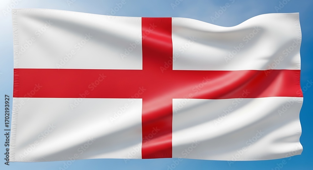 Fototapeta premium Waving flag of England with St Georges Cross against a clear blue sky.