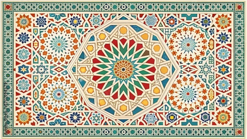 Intricate mosaic patterns of traditional moroccan geometric art in vibrant colors tile