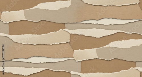 Torn paper strips arranged like puzzle pieces displaying a palette of neutral browns