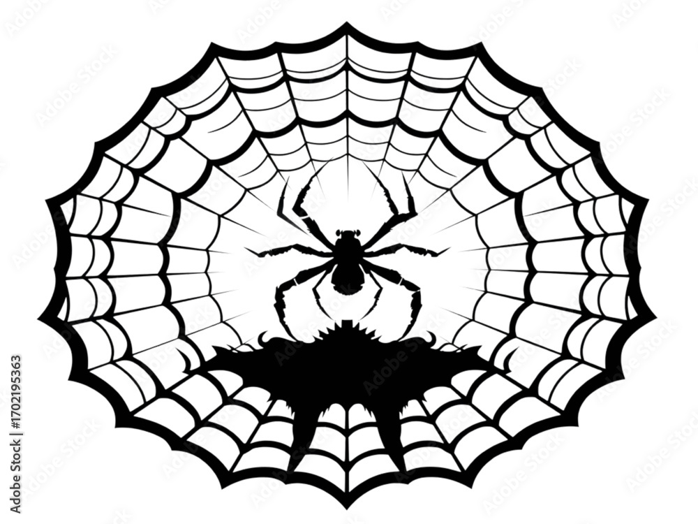 Obraz premium A Modern New Silhouette Design for Halloween Day Featuring a Detailed Spiderweb and a Big, Spooky Spider on a Transparent Background.