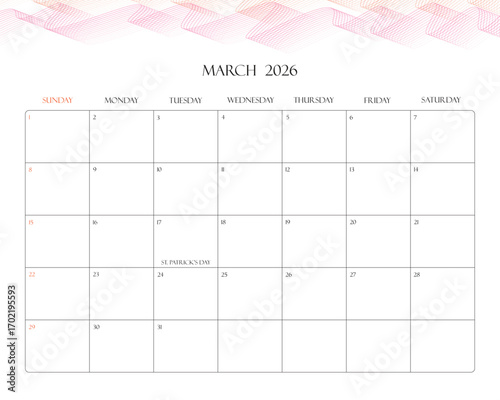 Minimalist 2026 Desk Calendar Printable – March