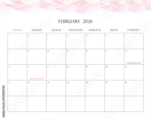 Minimalist 2026 Desk Calendar Printable – February