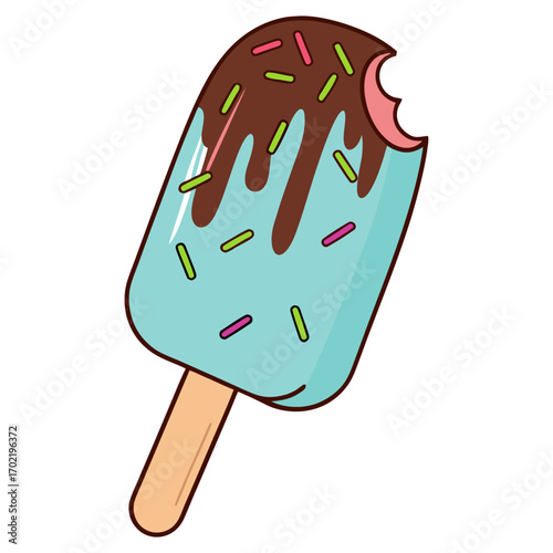 Chocolate Dipped Popsicle Ice Cream with Sprinkles Vector Illustration