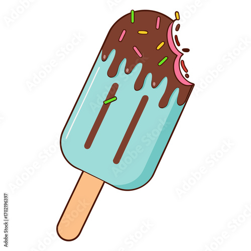 Chocolate Dipped Popsicle Ice Cream with Sprinkles Vector Illustration