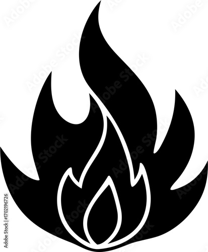 Flame Silhouette Vector | Fire Shape Outline | Burning Heat Icon Clipart Design