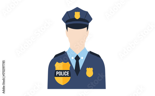 Cartoon Police Officer with Badge and Cap Vector Illustration