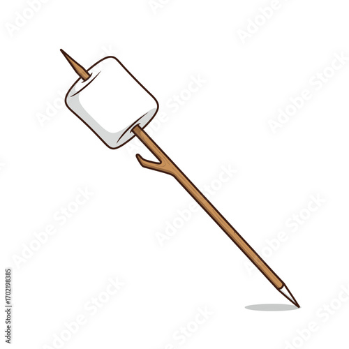 Roasted marshmallow on a stick, camping treat.