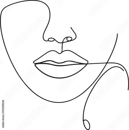 Minimal one line art of woman’s lips abstract kiss symbol clean vector outline illustration