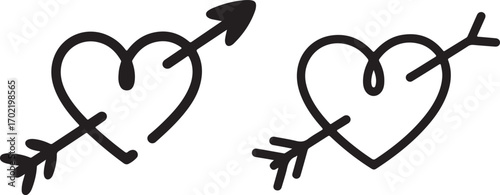 Minimal single line drawing of heart with arrow abstract Valentine’s Day symbol vector illustration
