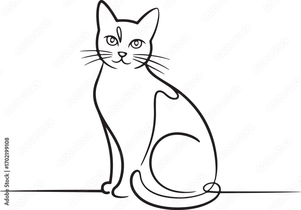 Obraz premium One line art drawing of a sitting cat simple elegant minimal silhouette vector illustration on white background