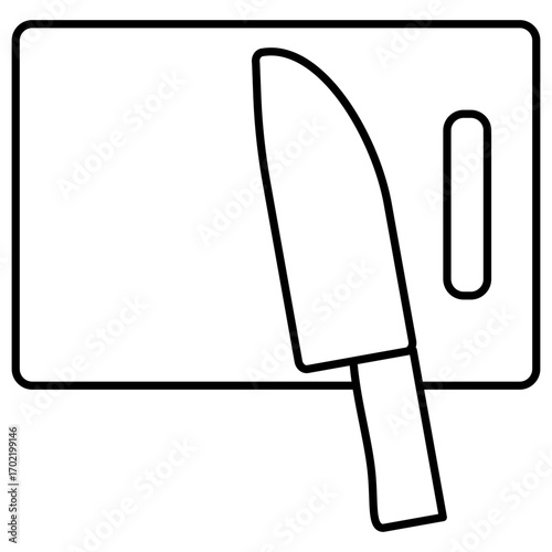 シンプルなまな板と包丁の線画イラスト