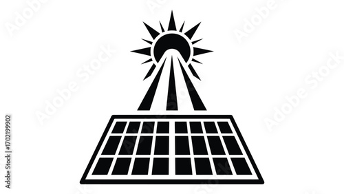 Solar panel with sun isolated on white background for renewable energy flat icon