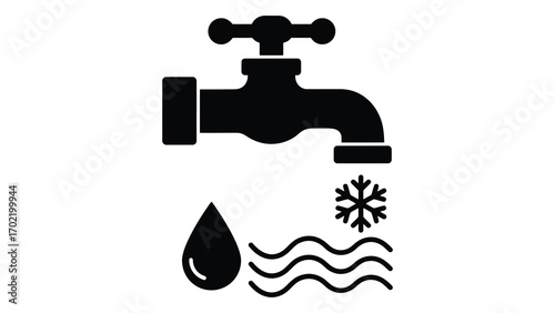 Water tap with cold and hot water isolated on white background is shown flat icon