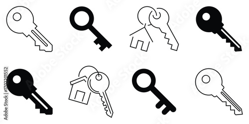 keys line style icon collection. Vintage skeleton key silhouette collection. key icon design fully editable vector template. Unlocking key, inserting key, turning key ets. Vector illustration.
