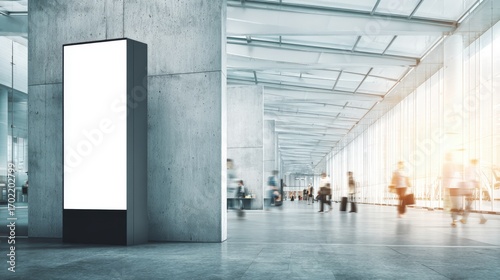Modern Digital Signage Display in a Bright, Busy Public Space Mockup Template