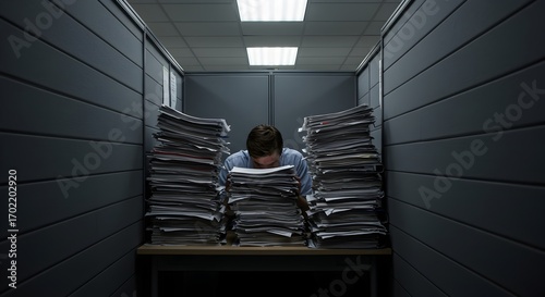 Overwhelmed: A Man Drowning in Paperwork
