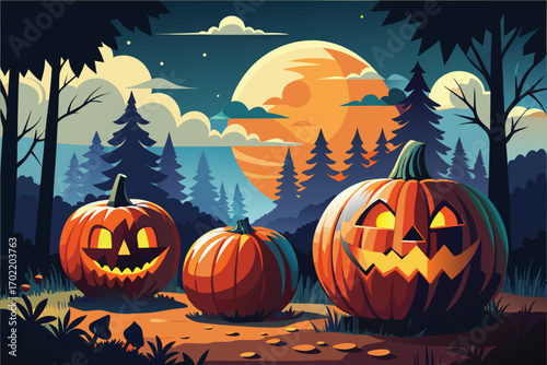 Halloween Night with Pumpkins, Halloween background
