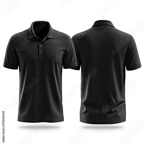 Blank black polo shirt, front and back views (1)