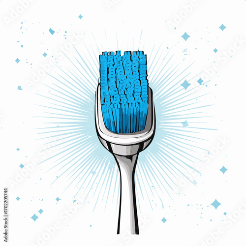 PNG einer weißen Zahnbürste mit blauen Borsten, freigestellt, modern.