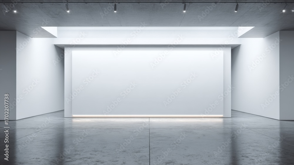 Obraz premium Modern Empty Gallery Space with White Walls and Polished Concrete Floor for Art Exhibition