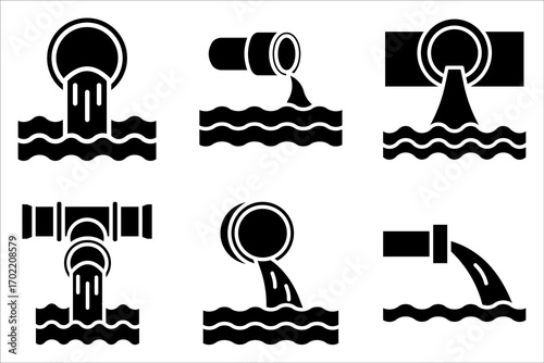 waste water Icon set .Symbol isolated white background. vector illustration. color editable.
