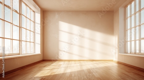 Wallpaper Mural Bright Empty Room with Large Windows and Wooden Floor, Ideal for Interior Design Mockups Torontodigital.ca